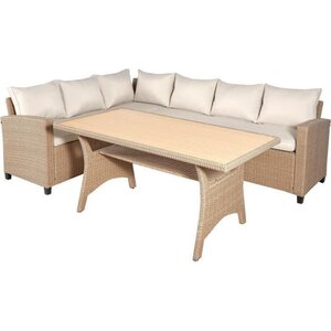 Salon de jardin 5 personnes - Acier et résine tressée - Beige