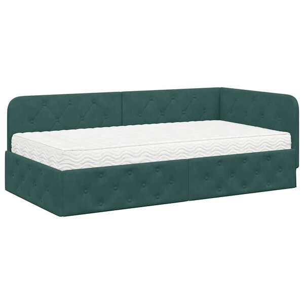 vidaXL Cadre de lit d'angle Vert foncé 90 x 200 cm Velours