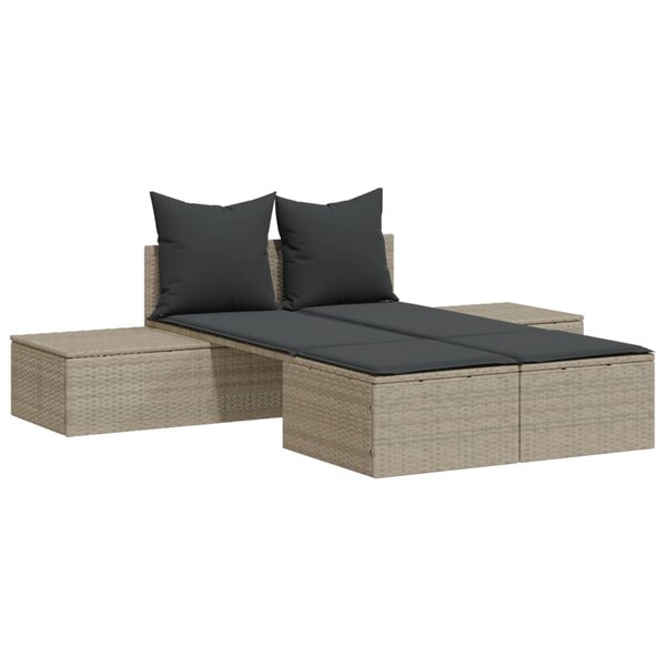 vidaXL Chaise longue double avec coussins gris clair résine tressée