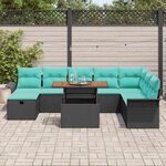 vidaXL Ensemble de canapé de jardin avec coussin 9 Pièces Noir Poly rotin
