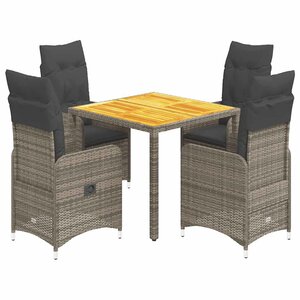 vidaXL Ensemble de bistro de jardin 5 Pièces coussins gris poly rotin