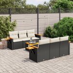 vidaXL Salon de jardin 7 Pièces avec coussins noir résine tressée