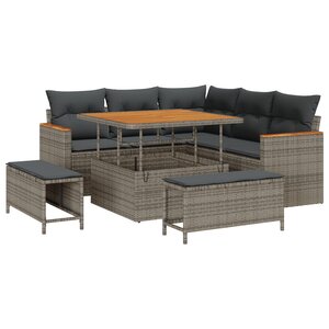 Ensemble de Canapé de Jardin vidaXL 8 pièces avec Coussins Gris Rotin Synthétique