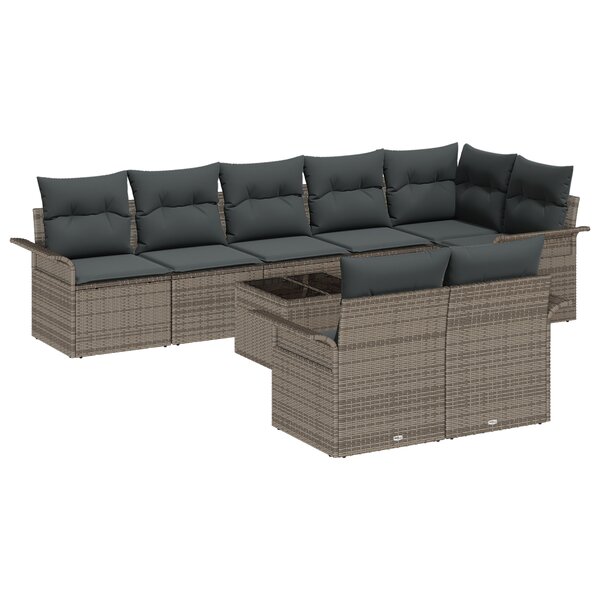 Ensemble de canapé de jardin 8 pièces vidaXL avec coussins en poly rotin noir
