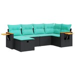 vidaXL Salon de jardin 6 Pièces avec coussins noir résine tressée