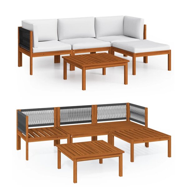 vidaXL Salon de jardin 5 pièces avec coussins  bois d'acacia crème et corde