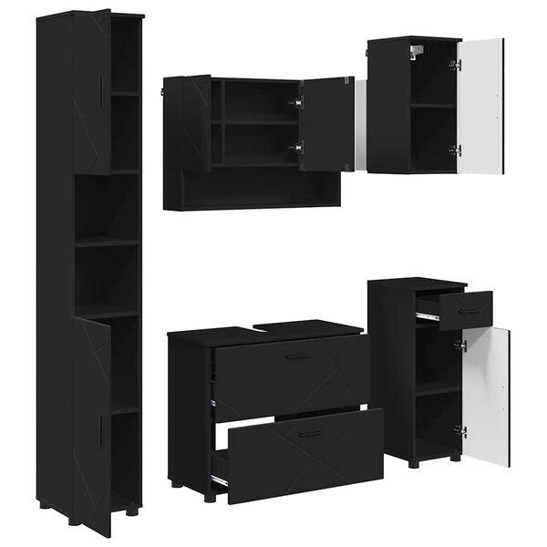 vidaXL Ensemble de mobilier de salle de bain avec tiroir 5 Pièces Noir