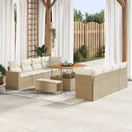 Ensemble de Canapé de Jardin 11 Pièces avec Coussins Beige Poly Rattan Acacia