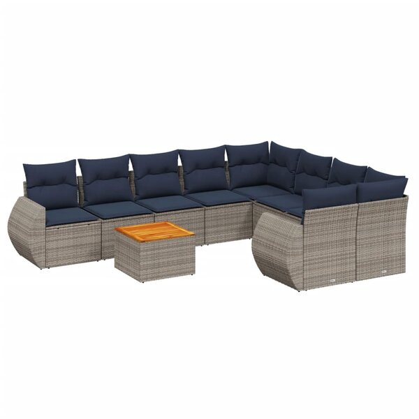 vidaXL Salon de jardin 9 Pièces avec coussins gris résine tressée