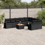 vidaXL Salon de jardin 10 Pièces avec coussins noir résine tressée