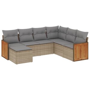 vidaXL Salon de jardin avec coussins 7 Pièces beige résine tressée