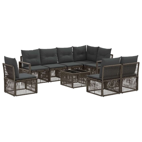 vidaXL Ensemble de canapé de jardin 9 Pièces Gris polyrotin