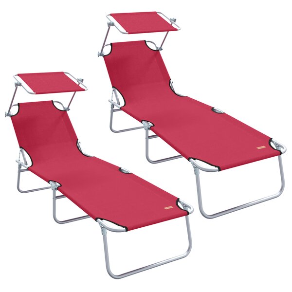 vidaXL Transats pliants 2 Pièces avec auvent Tissu Oxford Rouge 600D
