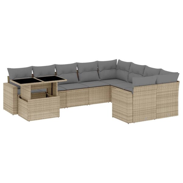 vidaXL Salon de jardin avec coussins 10 Pièces beige résine tressée