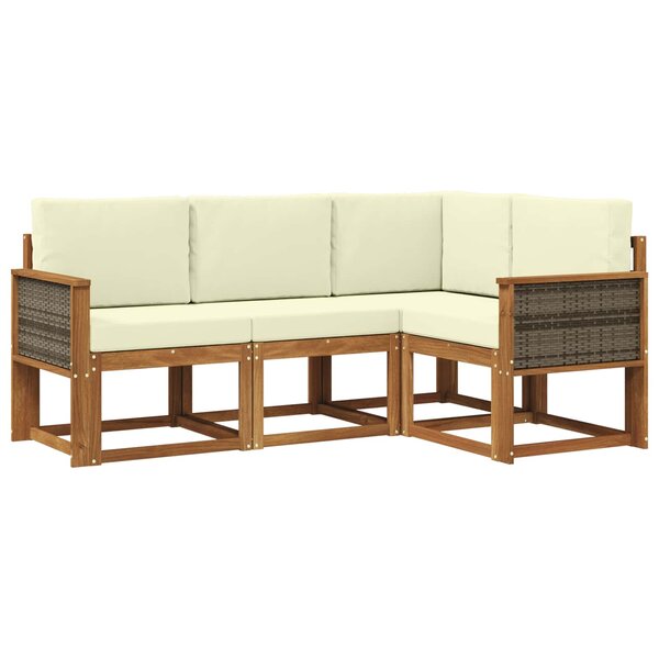 vidaXL Ensemble de canapés d'extérieur 4 pc Naturel et Crème Polyester