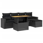 vidaXL Salon de jardin 6 Pièces avec coussins noir résine tressée
