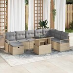 vidaXL Ensemble de canapé de jardin 9 Pièces Beige Poly rotin