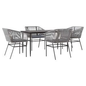 vidaXL Ensemble à manger jardin coussins 5 Pièces gris poly rotin verre