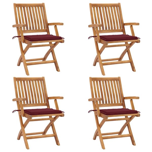 vidaXL Chaises pliables de jardin avec coussins lot de 4 Teck solide