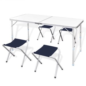 vidaXL Ensemble de table pliable de camping et 4 tabourets 120x60 cm