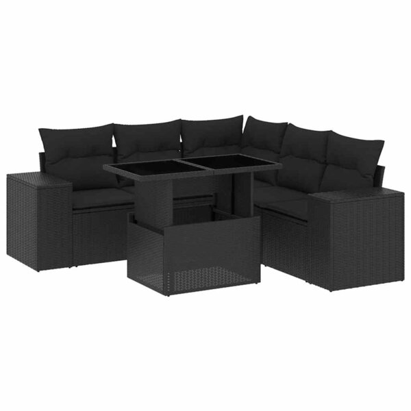 vidaXL Salon de jardin 6 Pièces avec coussins noir résine tressée