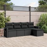 vidaXL Salon de jardin 5 Pièces avec coussins noir résine tressée