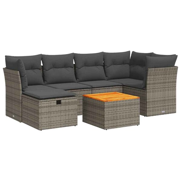 vidaXL Salon de jardin avec coussins 7 Pièces gris résine tressée