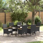 Ensemble de salle à manger de jardin 7 pièces avec coussins en poly rattan noir vidaXL