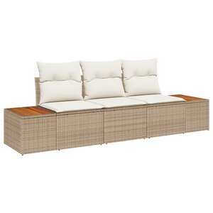 vidaXL Ensemble de Canapé de Jardin de 3 Pièces avec Coussins Beige Rattan Poly Acacia