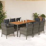vidaXL Ensemble à manger de jardin 9 Pièces coussins gris résine tressée