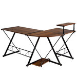 Bureau en L détachable pour coin 147 x 112 x 79 cm support moniteur réglable moderne en panneau de bois marron 20_0010849