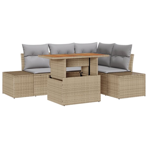 vidaXL Ensemble de canapé de jardin 5 pièces avec coussins beige en polyrotin