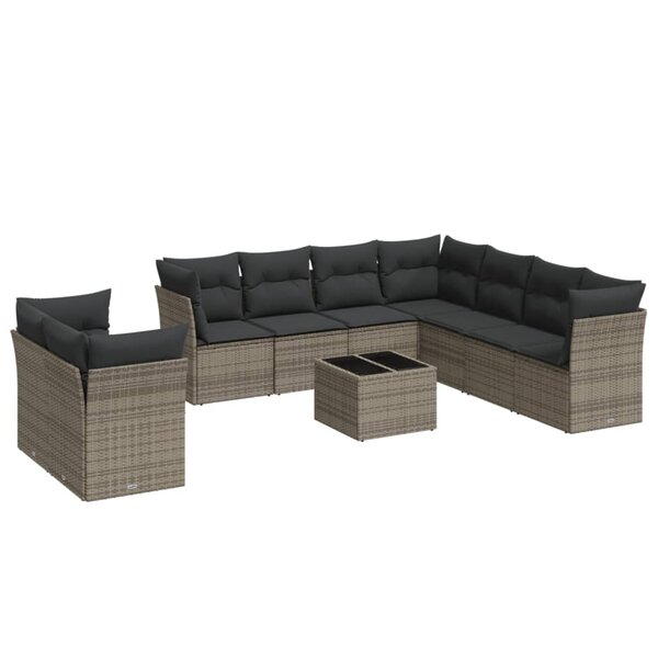 vidaXL Salon de jardin avec coussins 10 Pièces gris résine tressée