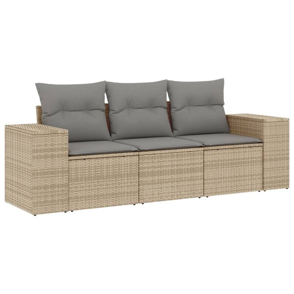 vidaXL Salon de jardin avec coussins 3 Pièces beige résine tressée