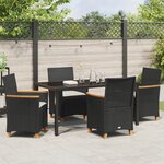 vidaXL Set de 5 pièces de jardin avec coussins noir en poly rotin