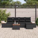 vidaXL Ensemble de canapé de jardin avec coussin 6 Pièces Noir Polyrotin