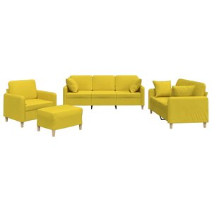 vidaXL Ensemble de canapés 4 Pièces avec coussins jaune clair tissu