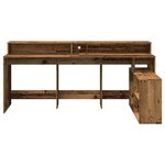 Bureau table poste de travail meuble d'ordinateur informatique étude avec lumières LED vieux bois bois d'ingénierie brun 02_0023438