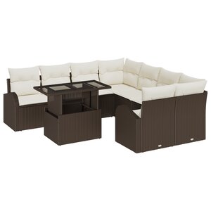 vidaXL Ensemble de Canapés de Jardin 9 Pièces avec Coussins Marron