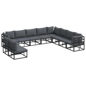 vidaXL Ensemble de canapé de jardin avec coussin 10 Pièces Noir Aluminium