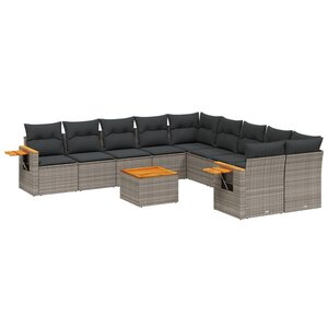 vidaXL Salon de jardin 11 Pièces avec coussins gris résine tressée