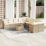 vidaXL Salon de jardin 11 Pièces avec coussins beige résine tressée
