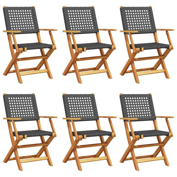 vidaXL Chaises de jardin pliantes lot de 6 noir poly rotin bois massif