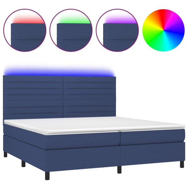 vidaXL Sommier à lattes de lit et matelas et LED Bleu 200x200 cm Tissu