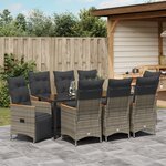 vidaXL Ensemble de salle à manger de jardin 9 pièces avec coussins en gris poly rattan