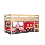 PINO Lit Compact Pin Massif Naturel + Rideau pour lit en 4 parties Pompiers