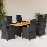 vidaXL Ensemble à manger de jardin coussins 7Pièces Noir Résine tressée
