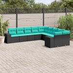 vidaXL Salon de jardin 10 Pièces avec coussins noir résine tressée