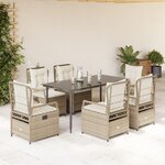 vidaXL Ensemble à manger de jardin et coussins 7 Pièces beige poly rotin