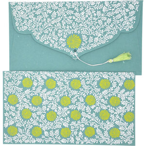 PAPERTREE MONSOON Lot de 5 Enveloppes cadeau 19*10cm - Bleu paon Anis